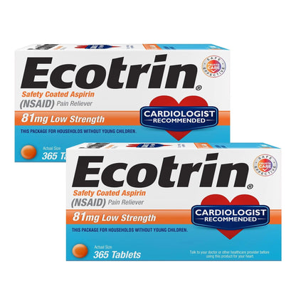 Ecotrin Low Strength Safety Coated Aspirin | NSAID | 81mg | 365 Tablets (2 Pack) EcotrinBuy Supplements Australia