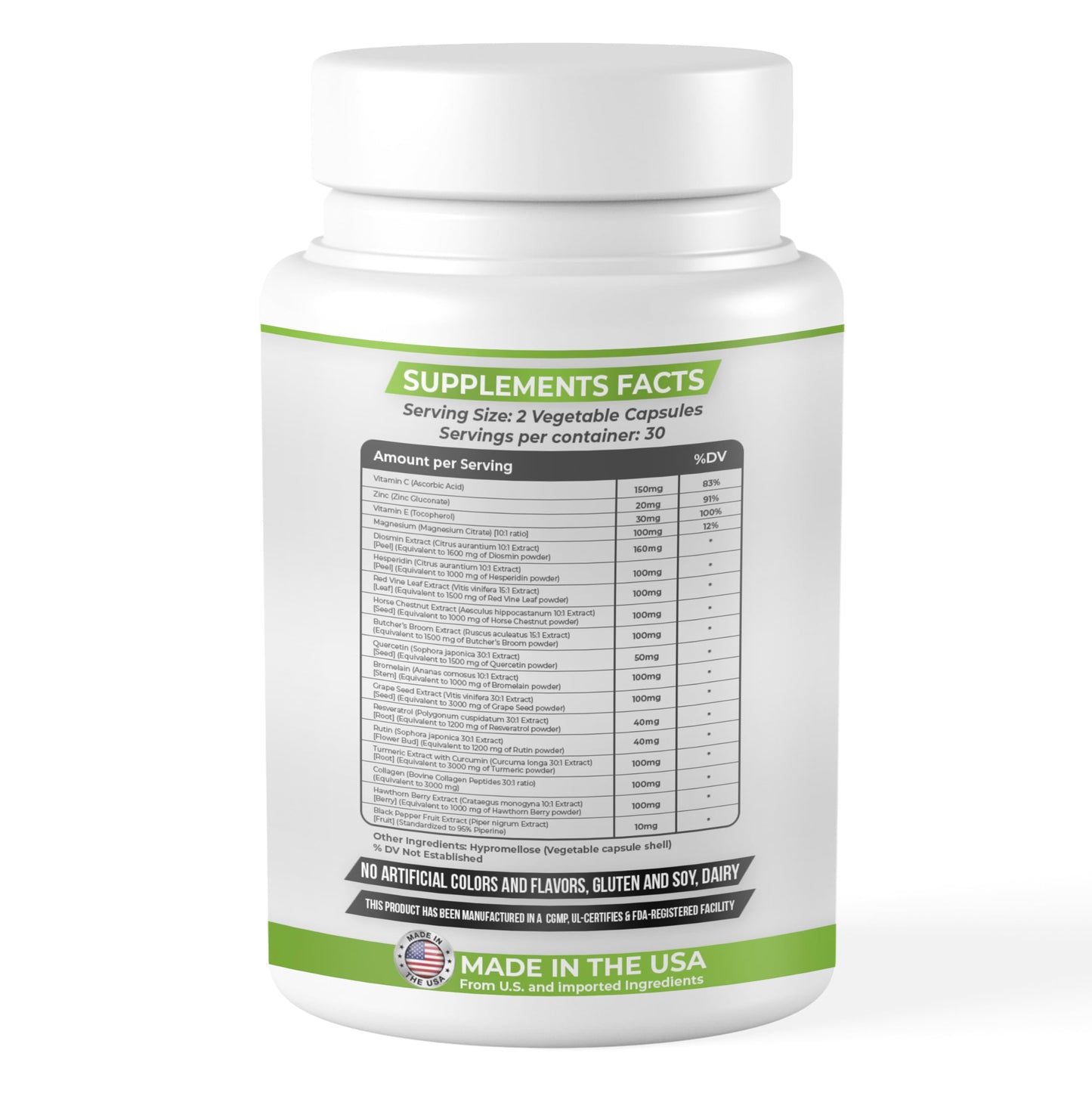 Dash of Vigor 18-in-1 Diosmin Hesperidin Supplement, Quercetin with Bromelain, Zinc, Vitamin C with Rutin Supplement, Horse Chestnut Extract, Butcher's Broom Extract, USA, 60 Capsules DASH OF VIGOR DOFVBuy Supplements Australia