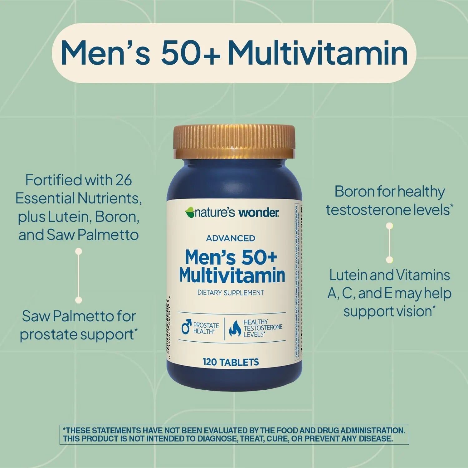 Nature's Wonder Advanced Men's 50+ Multivitamin/Multimineral Supplement with Vitamin D3 and B Vitamins 120 Tablets, 120 Day Supply Nature's WonderBuy Supplements Australia