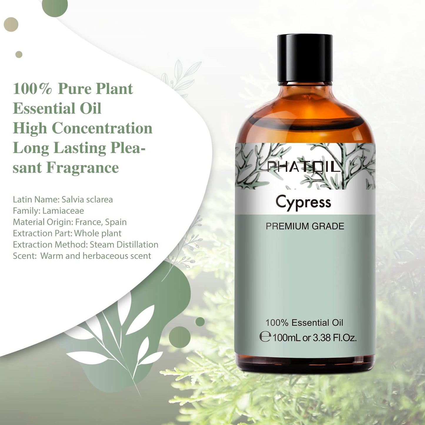 Cypress 3.38fl.oz Essential Oil, PHATOIL Aromatherapy Essential Oils for Diffuser, Humidifier PHATOILBuy Supplements Australia
