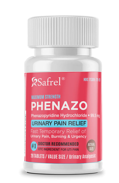 Safrel Urinary Pain Relief | UTI Relief | Fast Acting | Bladder Discomfort & Pain Relief | Phenazopyridine Hydrochloride 99.5mg (28 Count) SafrelBuy Supplements Australia