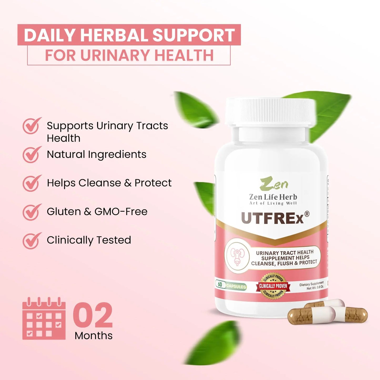 ZEN LIFE HERB UTFREx – Fast Acting - Promotes Urinary Tract Health Supports Healthy Immune and Urinary System, No Vitamins, Minerals, Prebiotics, Sugar, Plant-Based Supplement (60 Capsules) ZEN LIFE HERBBuy Supplements Australia