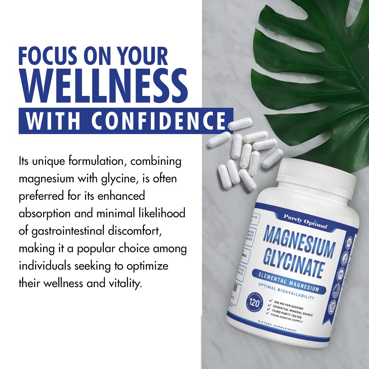 Purely Optimal Magnesium Glycinate 500mg – Sleep Support & Stress Relief – Gentle, High Absorption Magnesium Supplement for Muscle Relaxation, Calm & Nerve Support – 120 Capsules Purely OptimalBuy Supplements Australia
