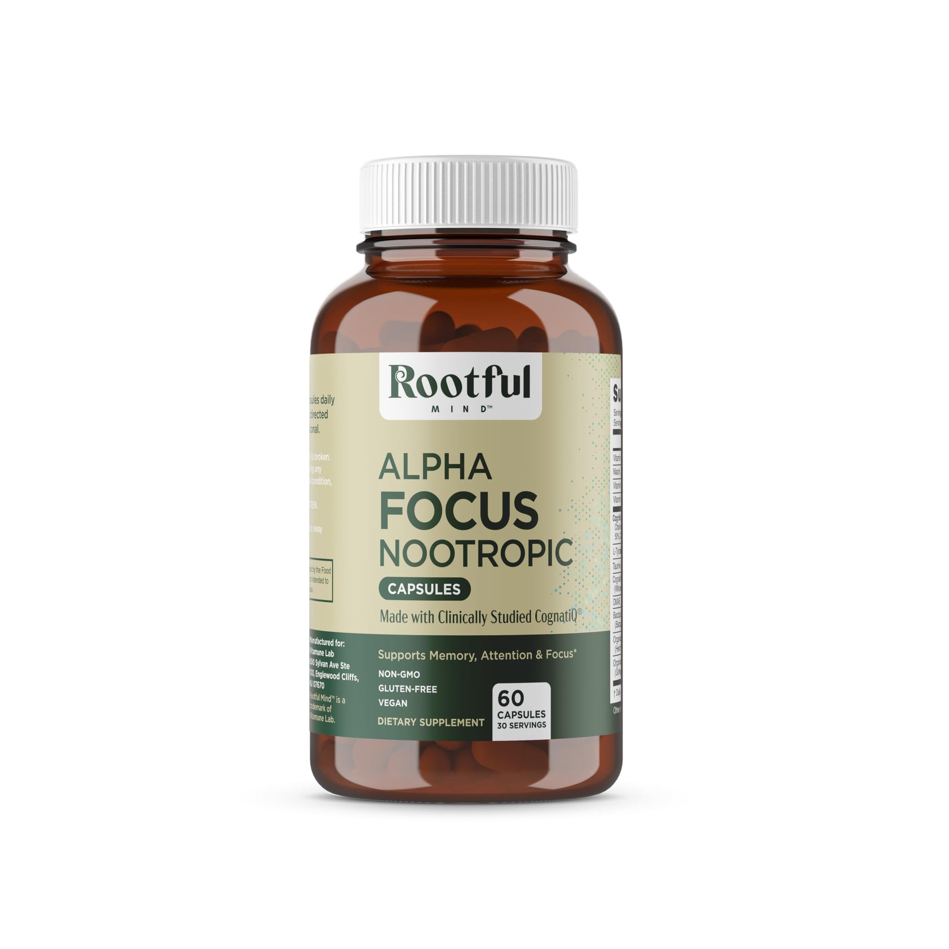 Rootful Mind Alpha Focus Nootropic - Memory and Focus Brain Booster Supplement with Choline, Citicoline, GPC, L-Tyrosine, Bacopa Monnieri, DMAE, Gingko Biloba, Lion's Mane, Niacinamide - 60 Capsules Rootful MindBuy Supplements Australia