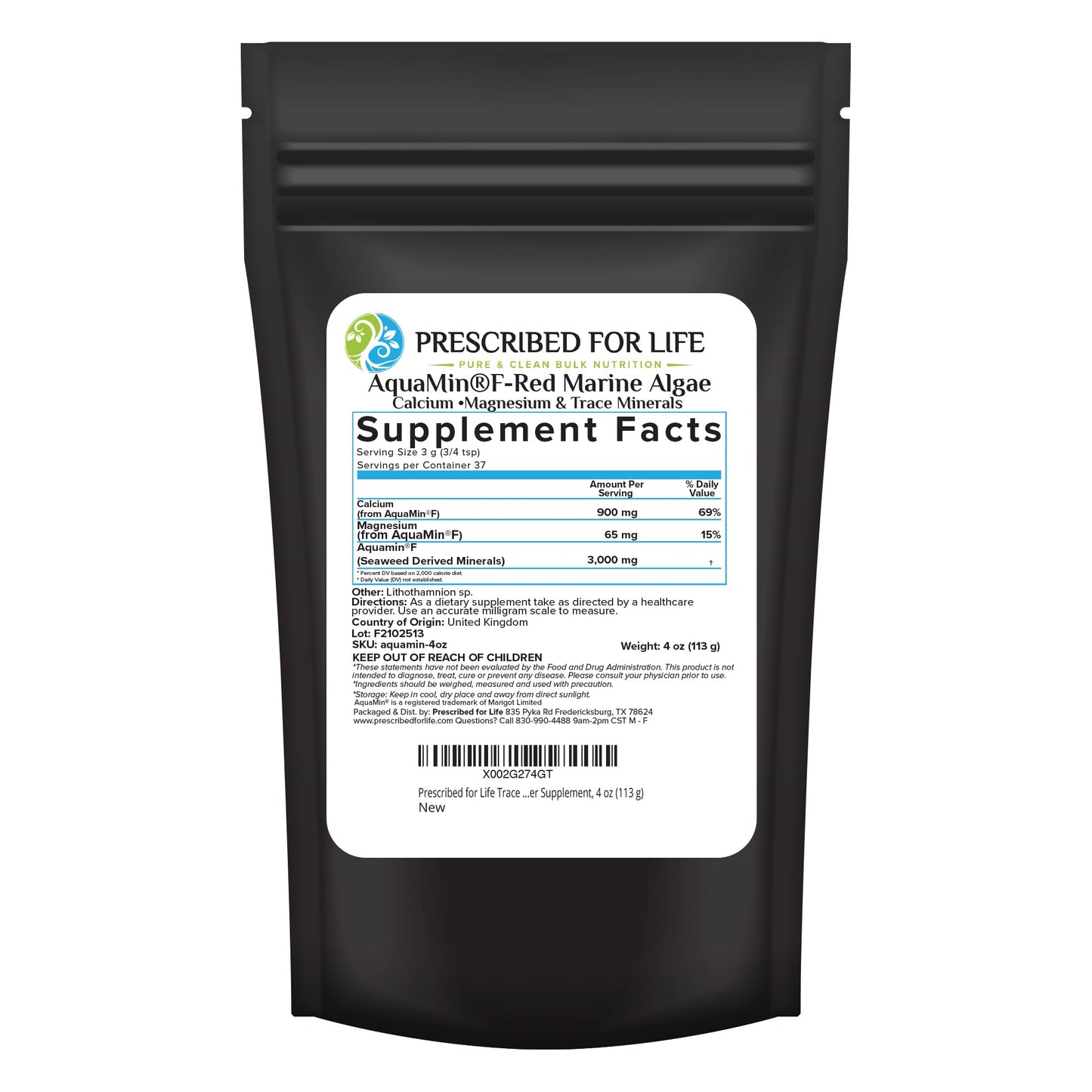 Prescribed for Life Aquamin Powder, Red Marine Algae Supplements, Rich in Plant Based Calcium & Magnesium, 72 Trace Minerals, Non GMO (113g) Prescribed For LifeBuy Supplements Australia