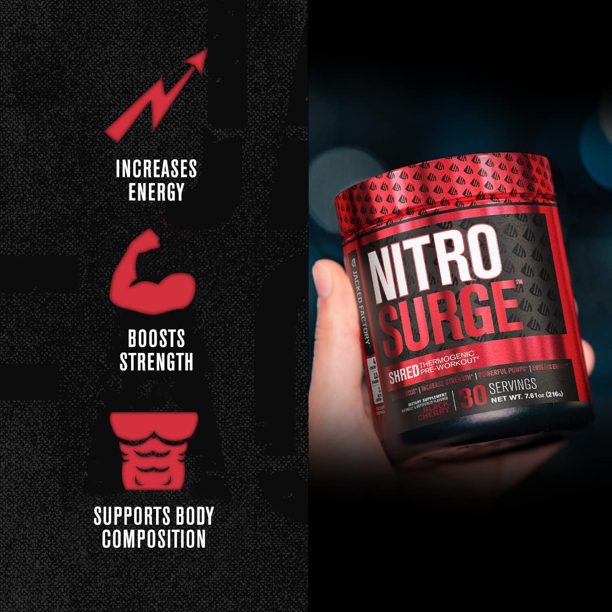 Jacked Factory Nitrosurge Pre-Workout in Cherry Limeade & Watermelon Nitrosurge Shred Thermogenic Pre-Workout for Men & Women