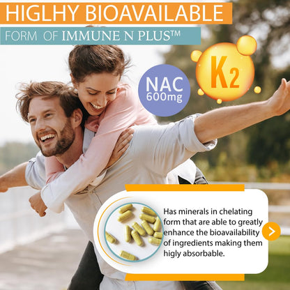 (90 Capsules), NAC 600mg, Quercetin 1,000mg, Vitamin C 500mg, Zinc 50mg, Vitamin D3 5,000iu, Selenium, Copper, Acerola, Ginger, Rutin, Citrus Bioflavonoids, Rose Hips, Echinacea, Immune N Plus 15 in 1 KAPPA NUTRITIONBuy Supplements Australia