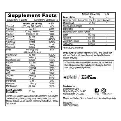 VPLab Ultra Women's Multivitamin Formula - Supplement for Hair, Skin & Nails with Biotin, Iron, Vitamin B, D, C & Zinc, Folate vplab nutritionBuy Supplements Australia
