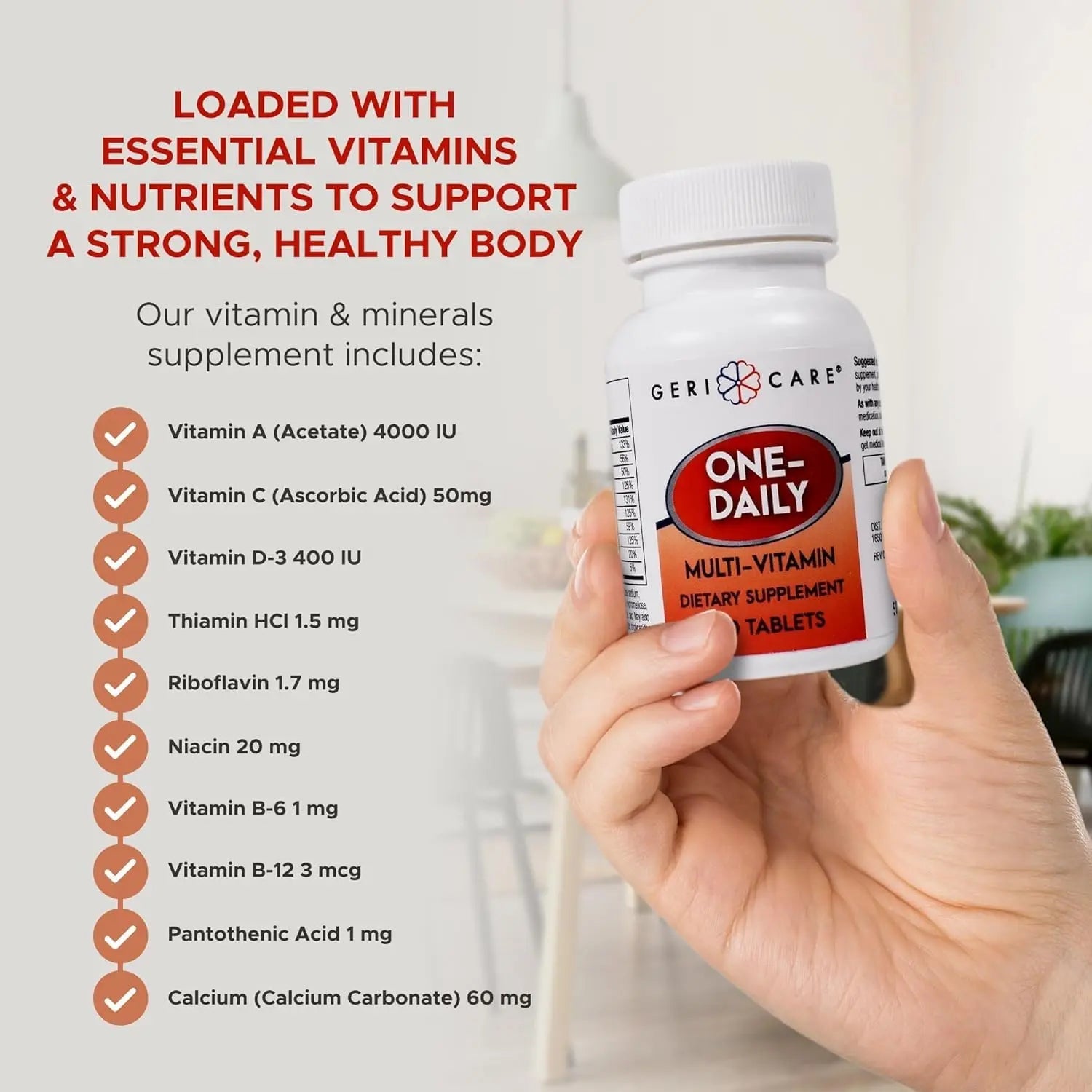 GeriCare One-Daily Multi-Vitamin Tablet, 100 Count Adult Multivitamin Supplement | Easy-to-Take Dietary Supplement with Vitamins A, C, D3, B, Calcium GeriCareBuy Supplements Australia