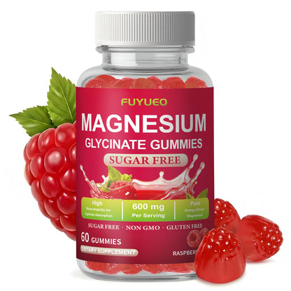 FUYUEO Magnesium Glycinate Gummies for Sleep & Relaxation, Sugar Free High Absorption Magnesium Supplement for Men & Women, Gentle on Stomach, Chewable, Raspberry, 60 Count (Pack of 1) FUYUEOBuy Supplements Australia