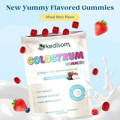 KEDISOM Colostrum Gummies, Grass Fed Colostrum Supplement, 90 Bovine Colostrum Gummies, 45 Servings, Mixed Berry, Sugar-Free KEDISOMBuy Supplements Australia