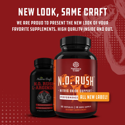 Nitric Oxide Support Pills - Natural Workout Supplement & Exercise Enhancer - Boost Energy Strength Recovery Muscle Builder - Pure L-Arginine & L-Citrulline Amino Acid Capsules - by Natures Craft