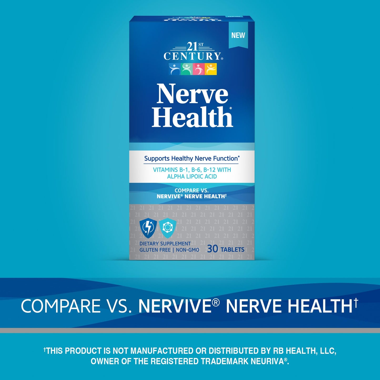 21st Century Nerve Health Tablets (30 Count), Alpha Lipoic Acid 300mg, B1, B6, & B12 Vitamins for Nerve Function Support, Antioxidant ALA Supplement, Gluten Free. Non-GMO, & Vegan 21st CenturyBuy Supplements Australia