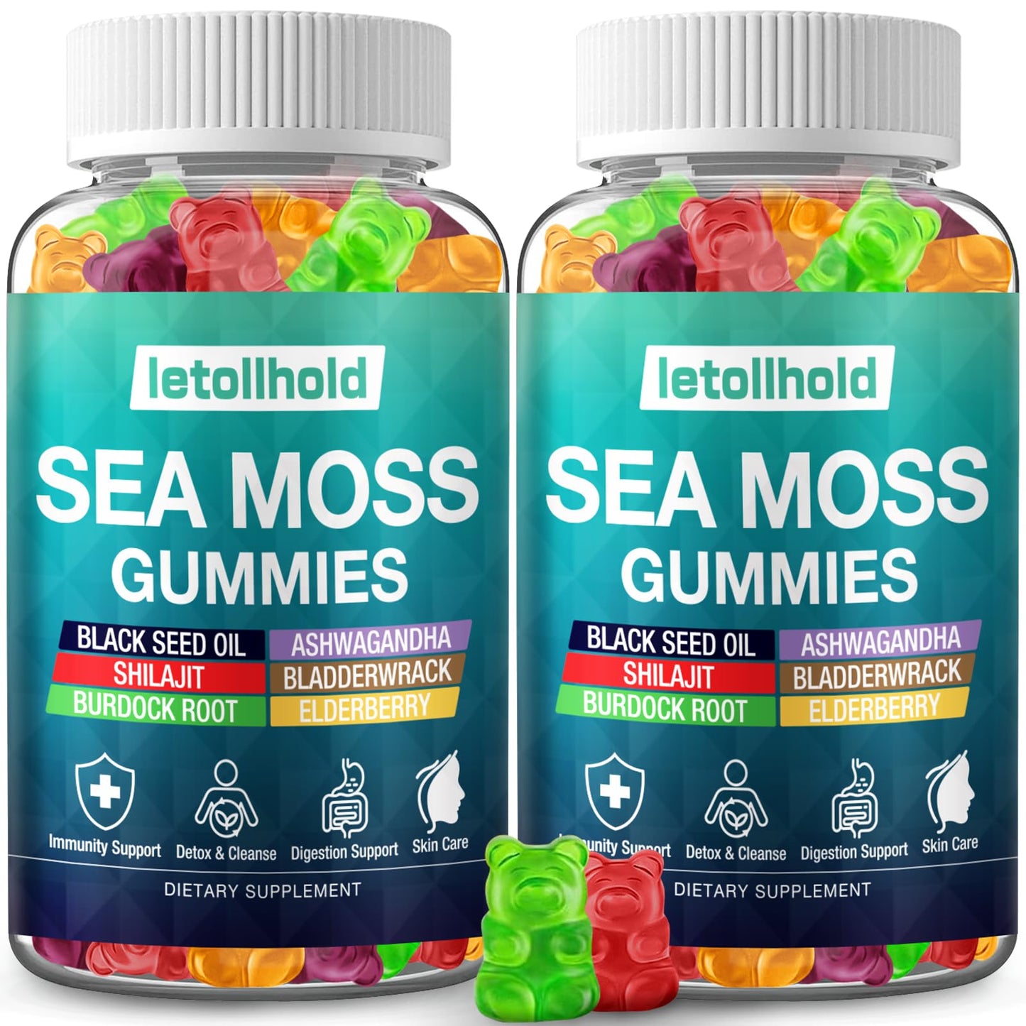 Sea Moss Gummies - Irish Sea Moss Gummies Advanced for Adults with Ashwagandha Bladderwrack & Burdock Root for Supports Immune，Energy - 60 Vegan Gummy,2PCS letollholdBuy Supplements Australia