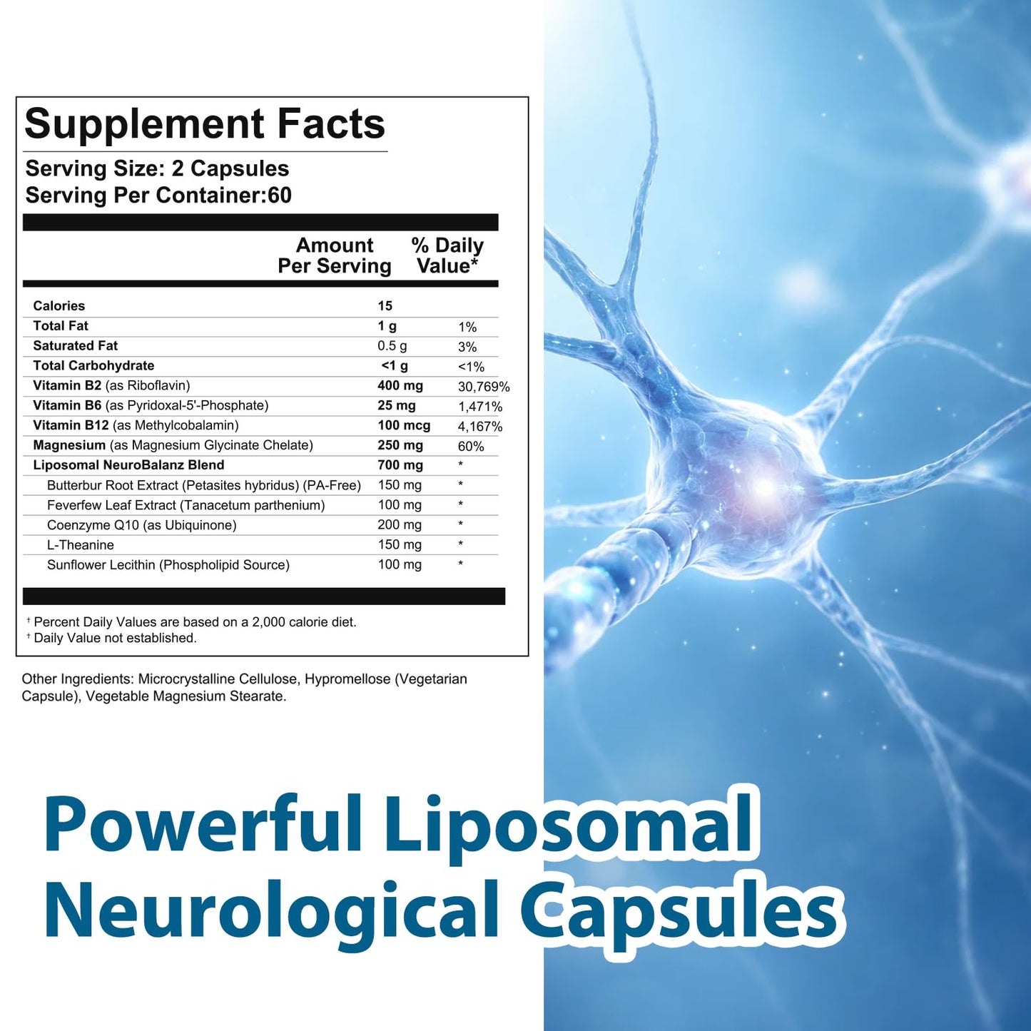 DQQI Migraine Relief Supplement | 120 Capsules Liposomal Neurological Health Formula with Magnesium Glycinate, Riboflavin (Vitamin B2) & Feverfew | Daily Brain Function DQQIBuy Supplements Australia