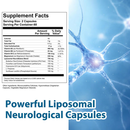 DQQI Migraine Relief Supplement | 120 Capsules Liposomal Neurological Health Formula with Magnesium Glycinate, Riboflavin (Vitamin B2) & Feverfew | Daily Brain Function DQQIBuy Supplements Australia