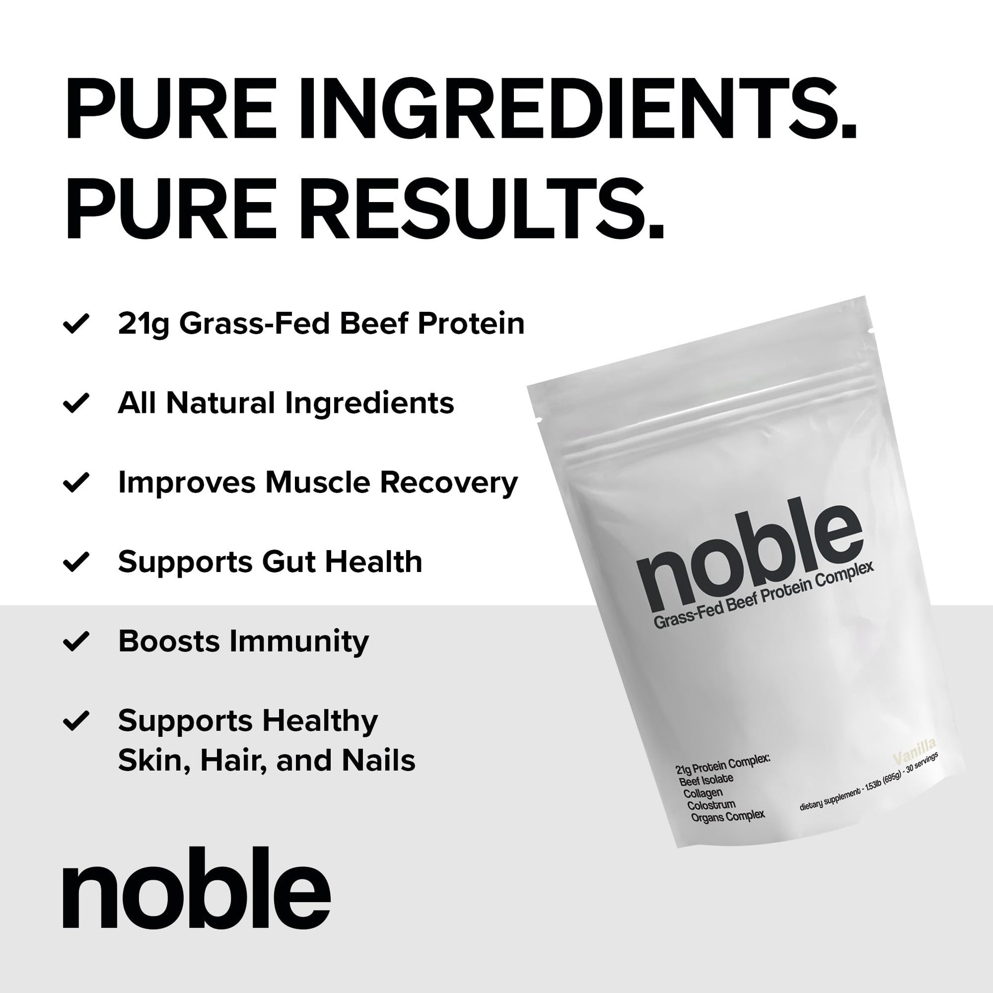 Noble Grass Fed Beef Protein Powder | Beef Protein w/Collagen, Colostrum, Organ Blend | Carnivore, Keto Friendly | Whey, Gluten Free | Muscle, Gut Health, Skin, Joint Support | 30 Servings, Vanilla Noble OriginsBuy Supplements Australia