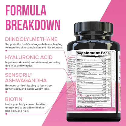 Vitauthority Multivitamin for Women Women’s Daily Multi-Vitamin Supplement with DIM, Iodine, Ashwagandha Supports Youthful Complexion Vitauthority