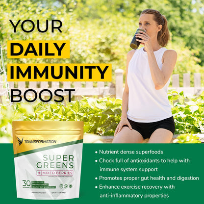 Transformation Super Greens Superfood Green Juice Powder - Immune & Energy Support | Natural Ingredients | Detoxifying & Alkalizing Minerals - Spirulina, Chlorella, Wheatgrass, Spinach, Alfalfa SPR BODYBuy Supplements Australia