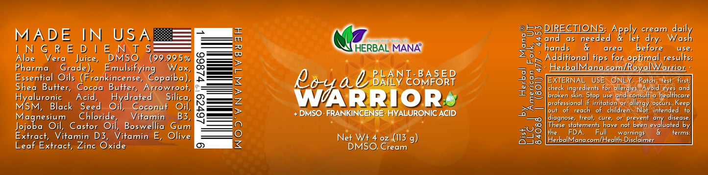 Herbal Mana Frankincense DMSO Body Cream with Magnesium & Hyaluronic Acid | Royal Warrior Herbal ManaBuy Supplements Australia