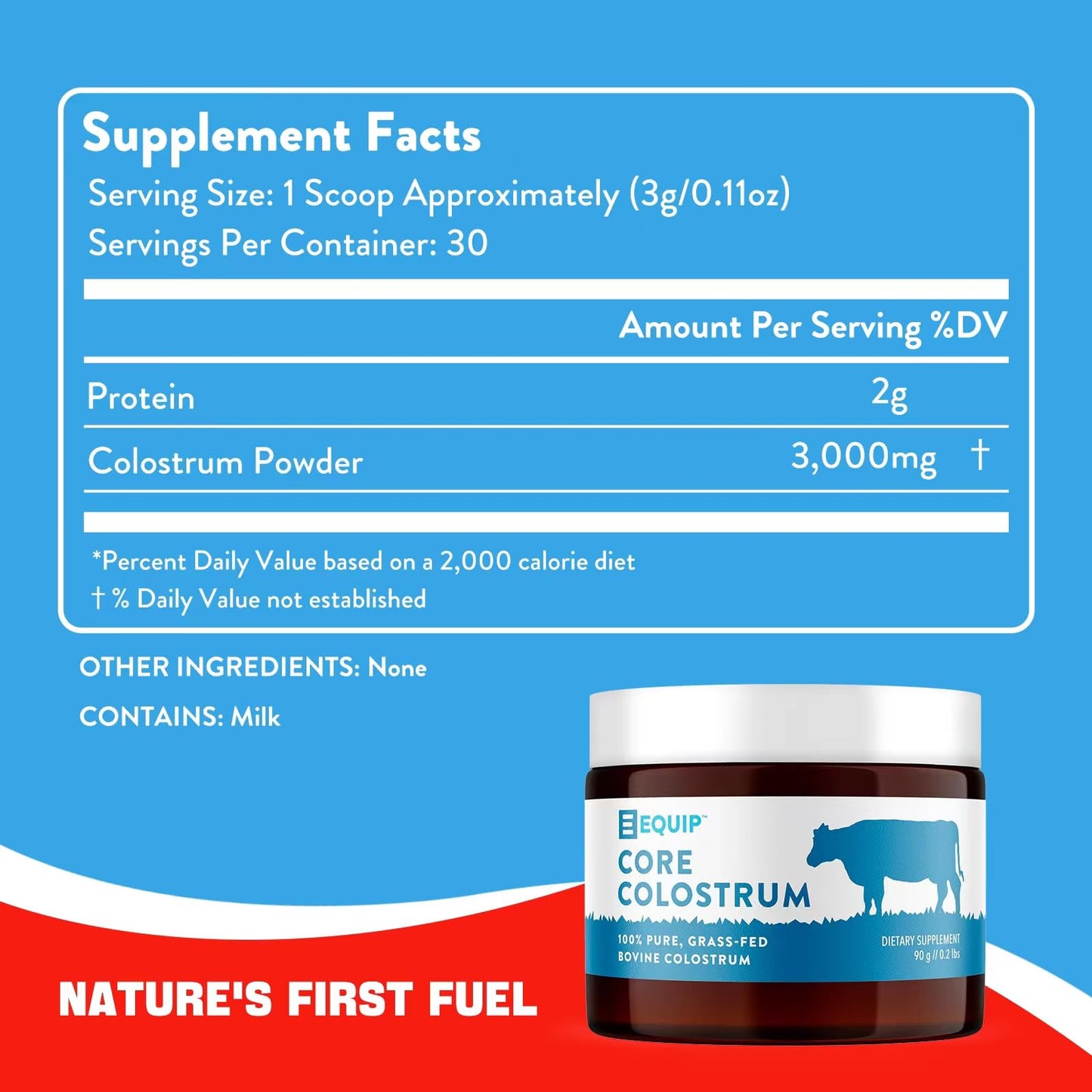 Equip Foods Core Colostrum - 100% Grass Fed Colostrum Powder 3,000mg, 40% IgG EquipBuy Supplements Australia
