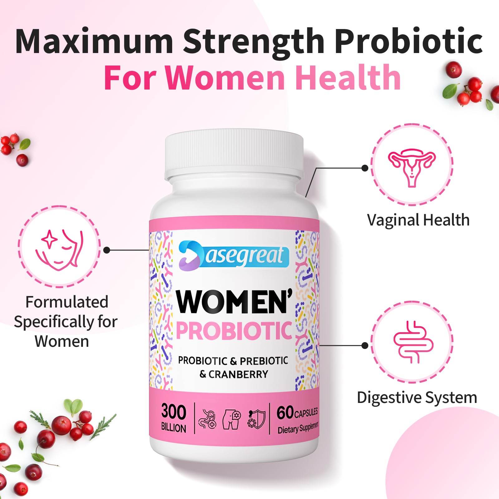 300 Billion CFUs Probiotics for Women,12 Strains Probiotics with Prebiotic Cranberry HeafetineBuy Supplements Australia
