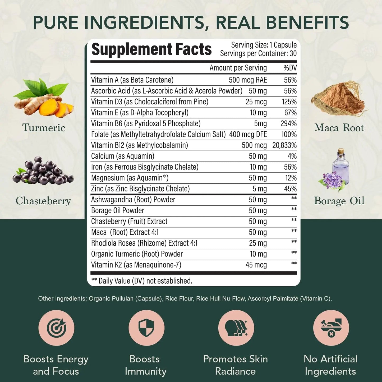 Elements of Life Multivitamin for Women – Daily Women’s Vitamins with MethyFolate, Organic Ingredients & Natural Supplements for Energy Elements of LIfe