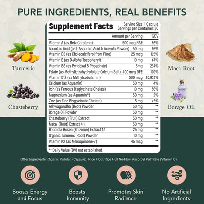 Elements of Life Multivitamin for Women – Daily Women’s Vitamins with MethyFolate, Organic Ingredients & Natural Supplements for Energy Elements of LIfe