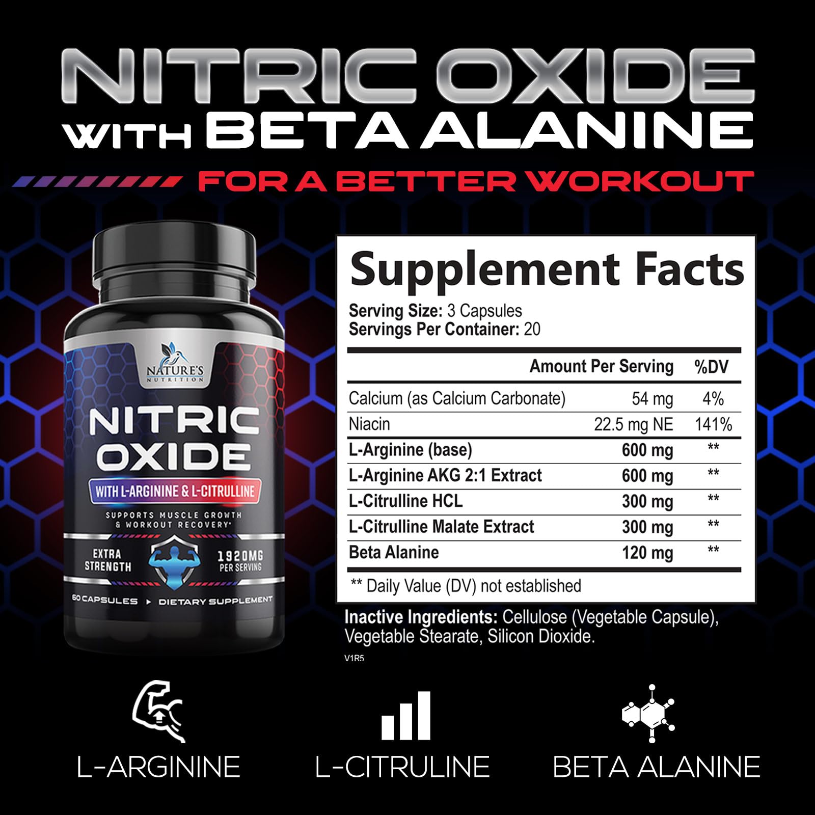 Extra Strength Nitric Oxide Supplement L Arginine 3X Strength - Citrulline Malate, AAKG Nature's NutritionBuy Supplements Australia