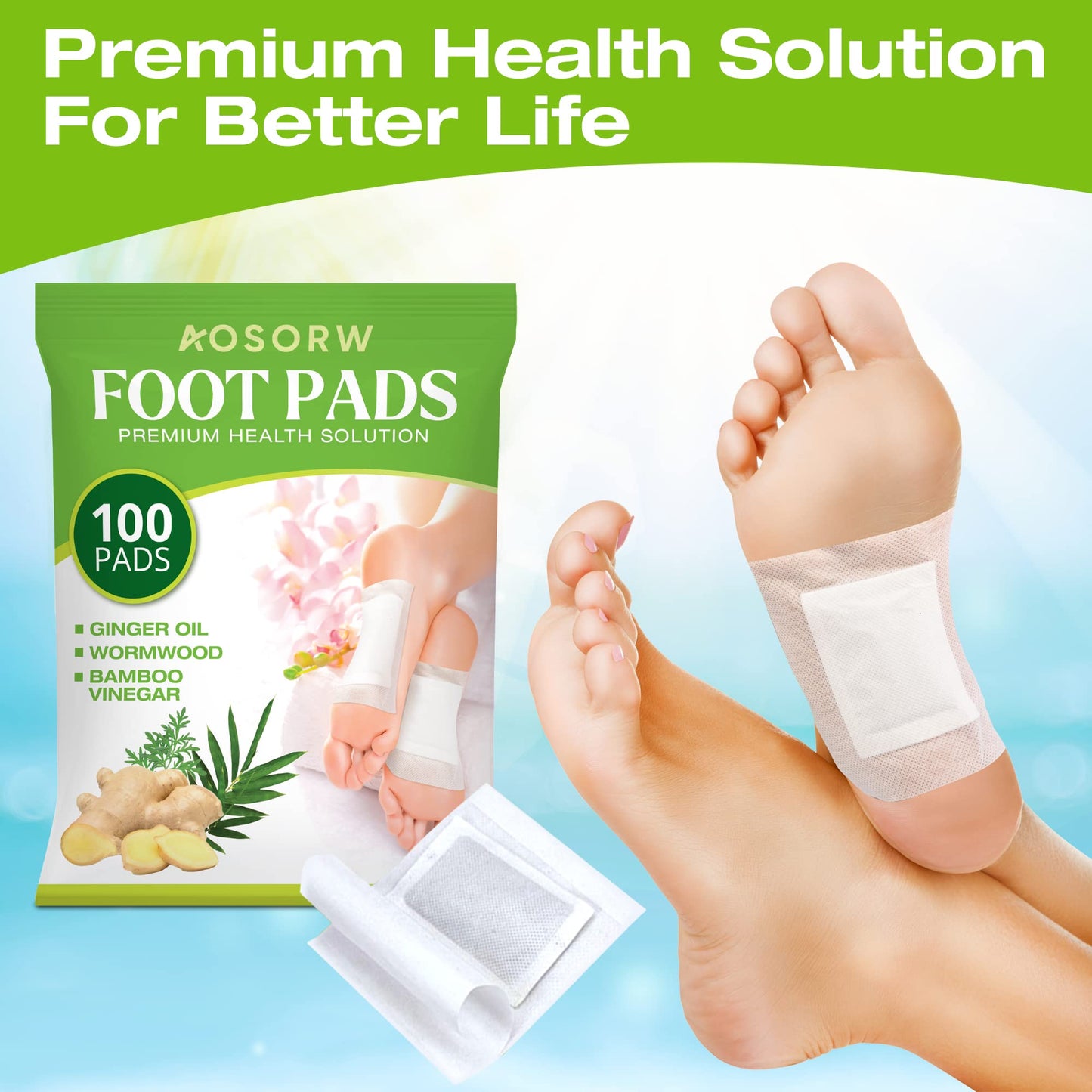 AOSORW 100 Pack Foot Pads, Ginger Oil Bamboo Charcoal Foot Pads, Foot Care Patch AOSORWBuy Supplements Australia