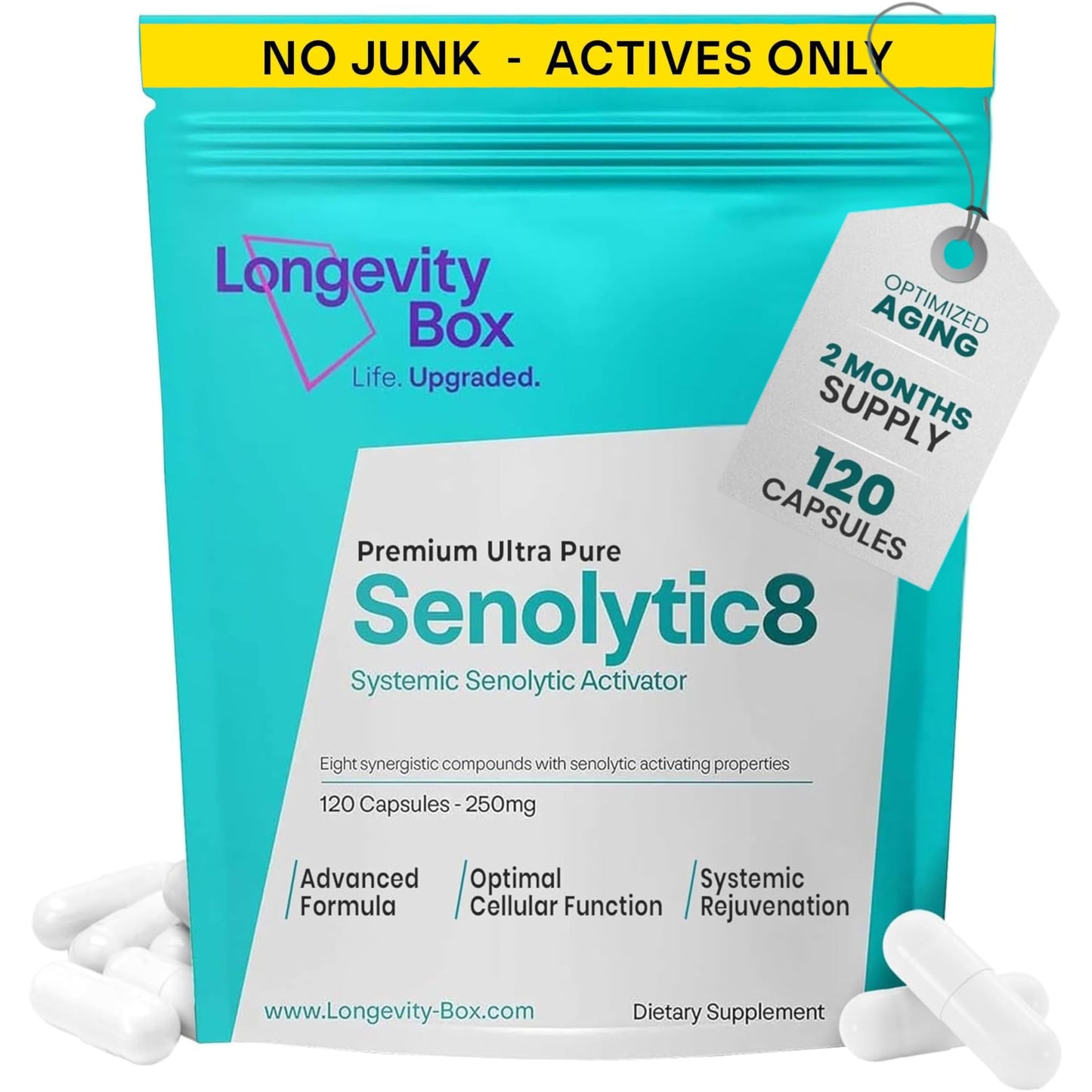 Senolytic Anti-Aging Supplement | Fisetin, Quercetin,NAC, Gamma Tocotrienols | 8-in-1 Cellular Regeneration & Longevity Formula | Boost Energy, Mental Clarity & Healthspan | 120 Vegan Capsules Longevity BoxBuy Supplements Australia