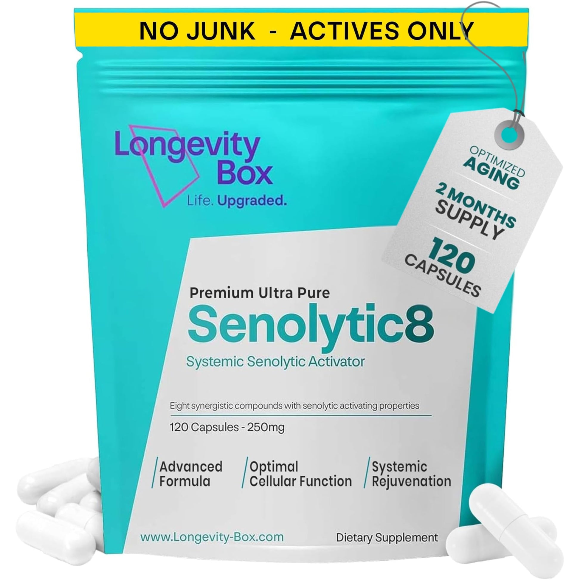 Senolytic Anti-Aging Supplement | Fisetin, Quercetin,NAC, Gamma Tocotrienols | 8-in-1 Cellular Regeneration & Longevity Formula | Boost Energy, Mental Clarity & Healthspan | 120 Vegan Capsules Longevity BoxBuy Supplements Australia