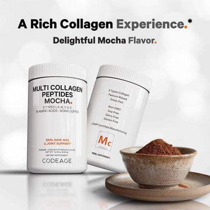 Codeage Multi Collagen Peptides Protein Powder - Chocolate Mocha Instant Coffee - Gourmet Knoa Coffee Drink & Shake - Collagen Type I, II, III, V & X - Grass-Fed, Hydrolyzed, Non-GMO - 14.39oz CodeageBuy Supplements Australia