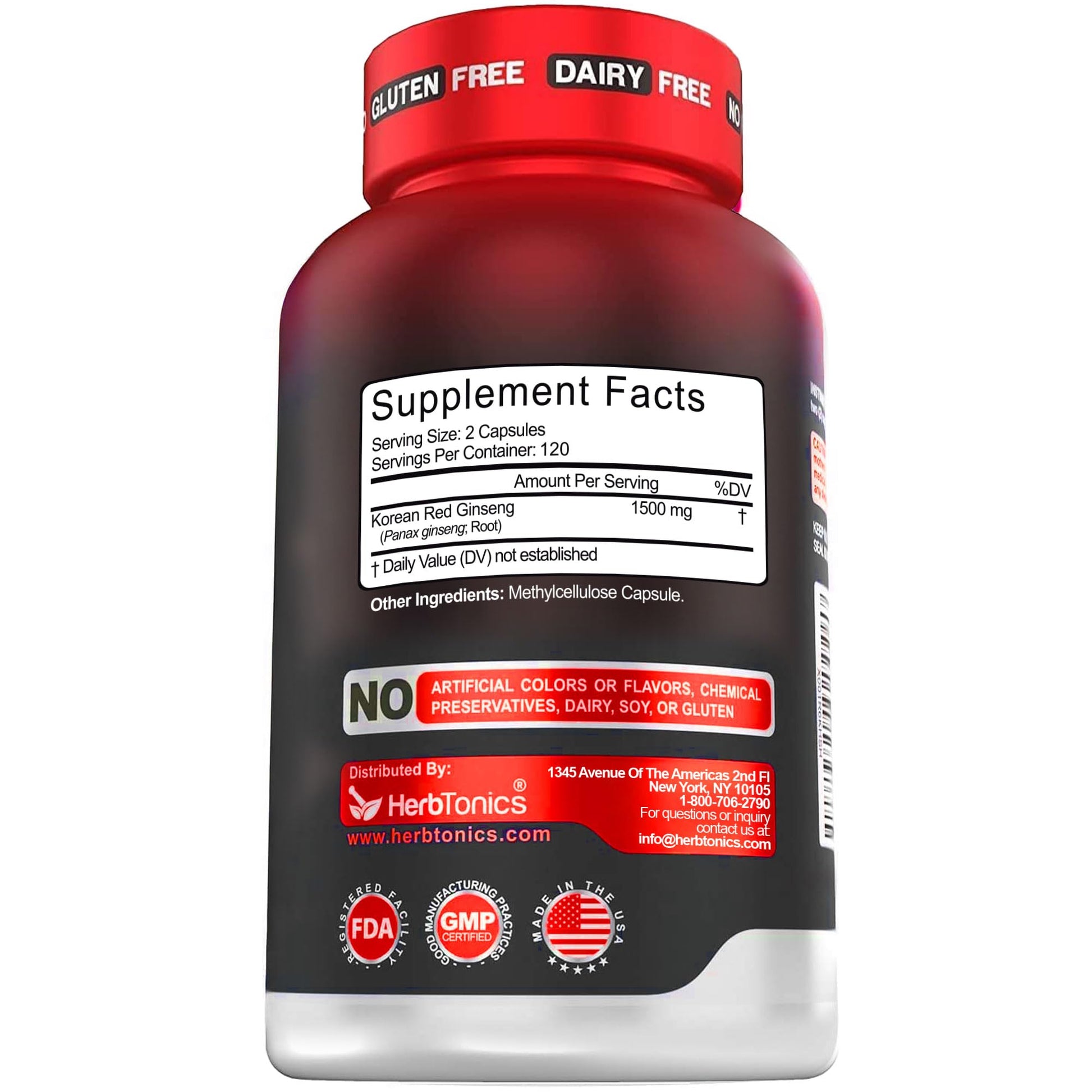 Herbtonics Korean Red Panax Ginseng 1500mg - Energy Supplement for Peak Performance, Focus & Vitality - High Potency Ginseng Root Extract - 240 Vegan Capsules HerbtonicsBuy Supplements Australia