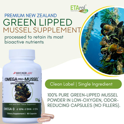 Bricker Labs Omega Cyclo - Mussel Joint Health Supplement, Premium New Zealand Green Lipped Mussel, Full Spectrum Omega Joint Supplements for Joint Health and Comfort, 90 Capsules Bricker LabsBuy Supplements Australia