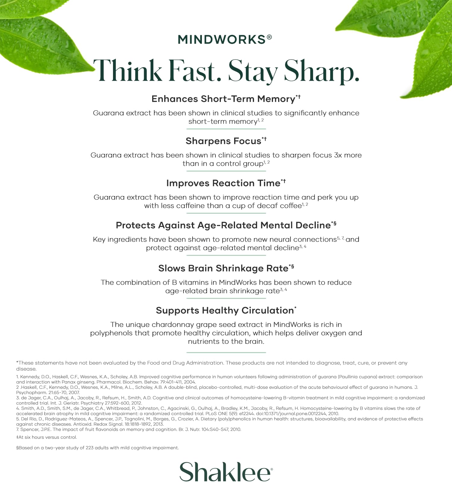 Shaklee MindWorks® - Brain Health Supplement for Brain Sharpness & Focus - Supported Nutrients & Extracts - Chardonnay Grape Seed Polyphenols, Guarana Extract, Vitamins B6, B12, Folate - 30 Tablets ShakleeBuy Supplements Australia