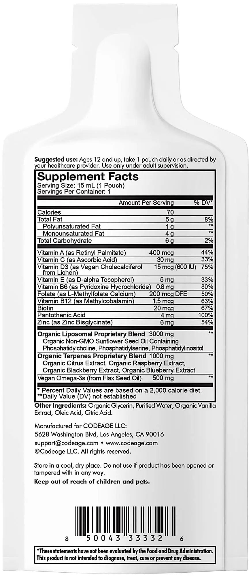 Codeage Multivitamins For Teens, Liquid Vitamin C for Teenagers, Vitamin A B6 B12 D3 E For Kids, Biotin Zinc Omega-3 Folate, Liposomal Vitamins Supplement Codeage