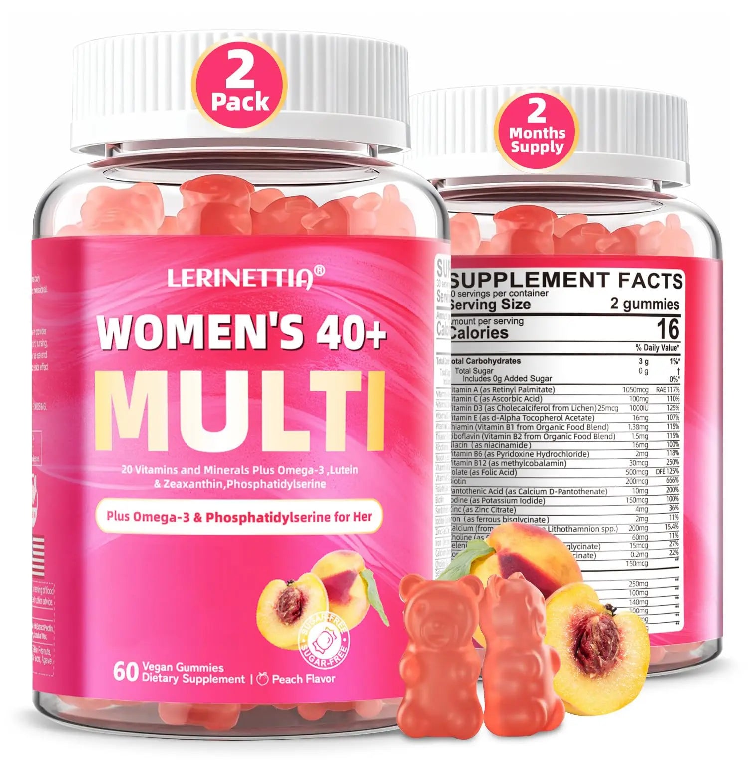 Multivitamin for Women Gummies for 40+ with Omega-3, Niacinamide, B-Complex, Lutein, Iron, Choline, Phosphatidylserine, Vitamin D3 LerinettiaBuy Supplements Australia