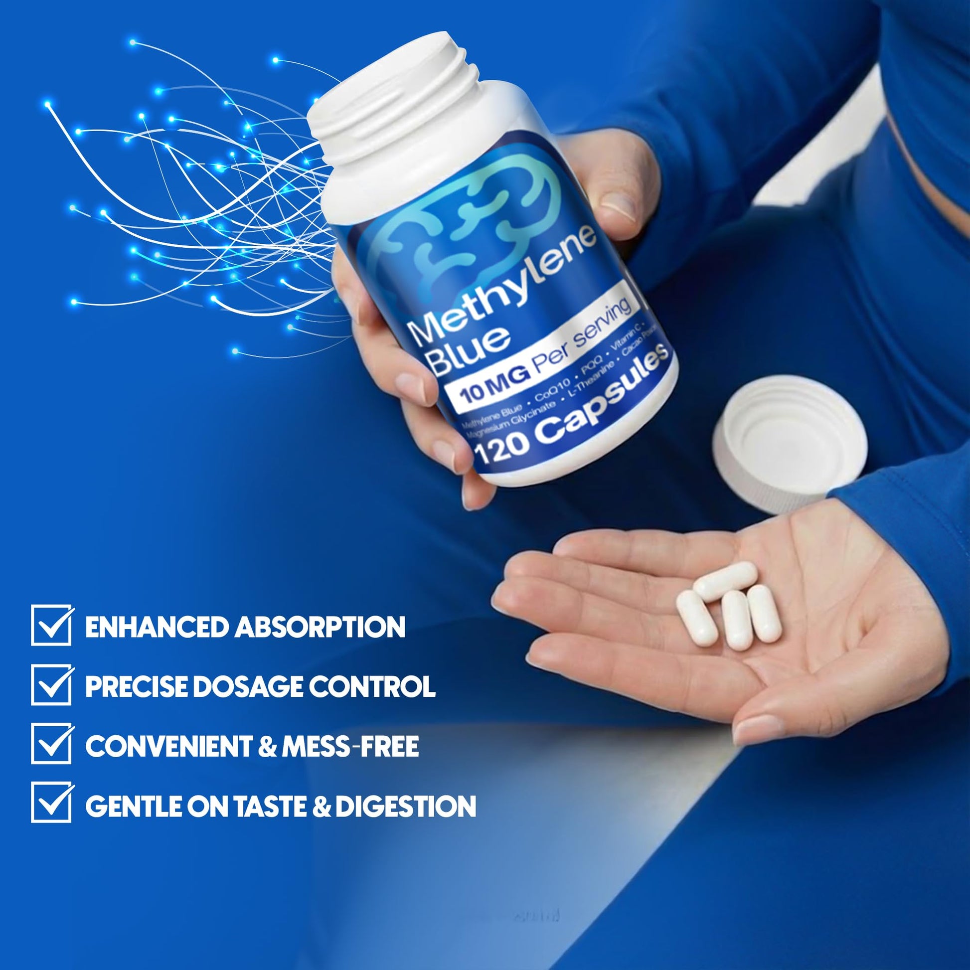 FitVitality Methylene Blue Capsules – Formulate CoQ10, PQQ, Vitamin C, L-Theanine, Cacao – 120 Vegan Capsules per Bottle – No Flavor, Easy Daily Use FitVitalityBuy Supplements Australia