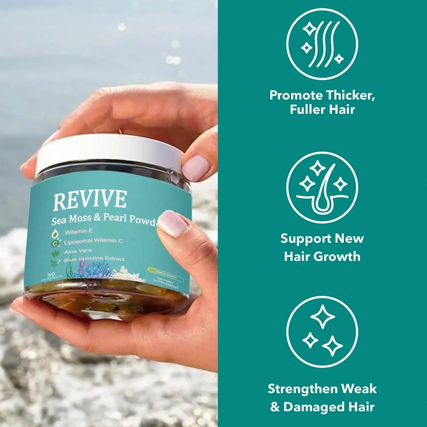 Giamau Revive Hair Gummies, Sea Moss Gummies, Natural Nutrient Blend for Hair Health Support – Gluten-Free, No Harsh Chemicals, 60 Gummies (1) GiamauBuy Supplements Australia