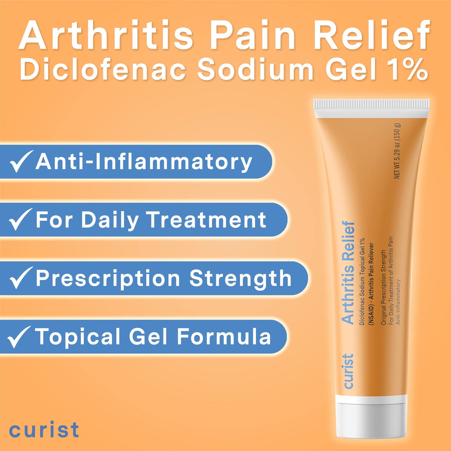 Curist Diclofenac Sodium Topical Gel 1 Percent 150g for Arthritis Pain - Joint Pain Relief for Hand/Foot Pain, Knee/Elbow Pain & Ankle Pain - 1% - 5.29oz CuristBuy Supplements Australia