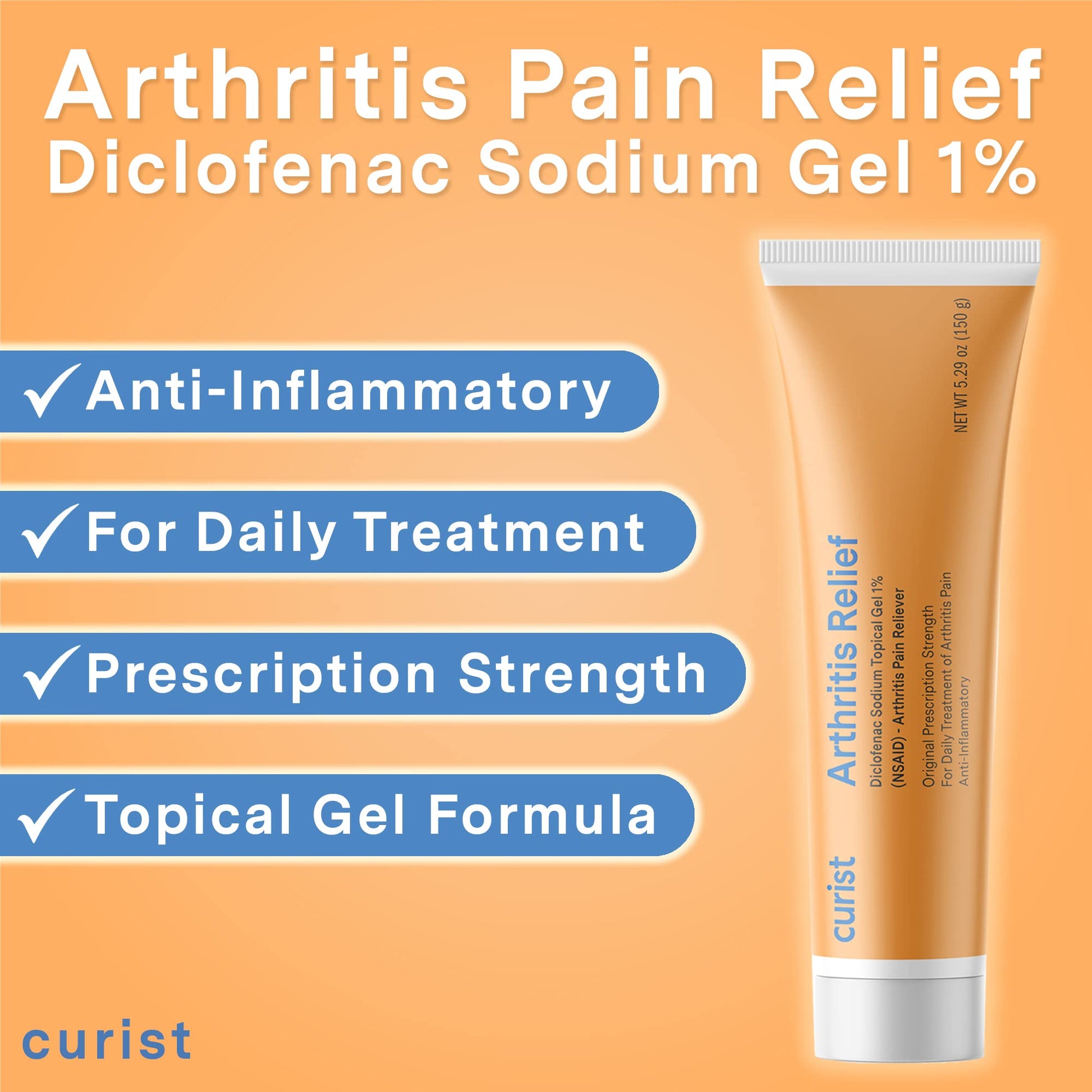 Curist Diclofenac Sodium Topical Gel 1 Percent 150g for Arthritis Pain - Joint Pain Relief for Hand/Foot Pain, Knee/Elbow Pain & Ankle Pain - 1% - 5.29oz CuristBuy Supplements Australia