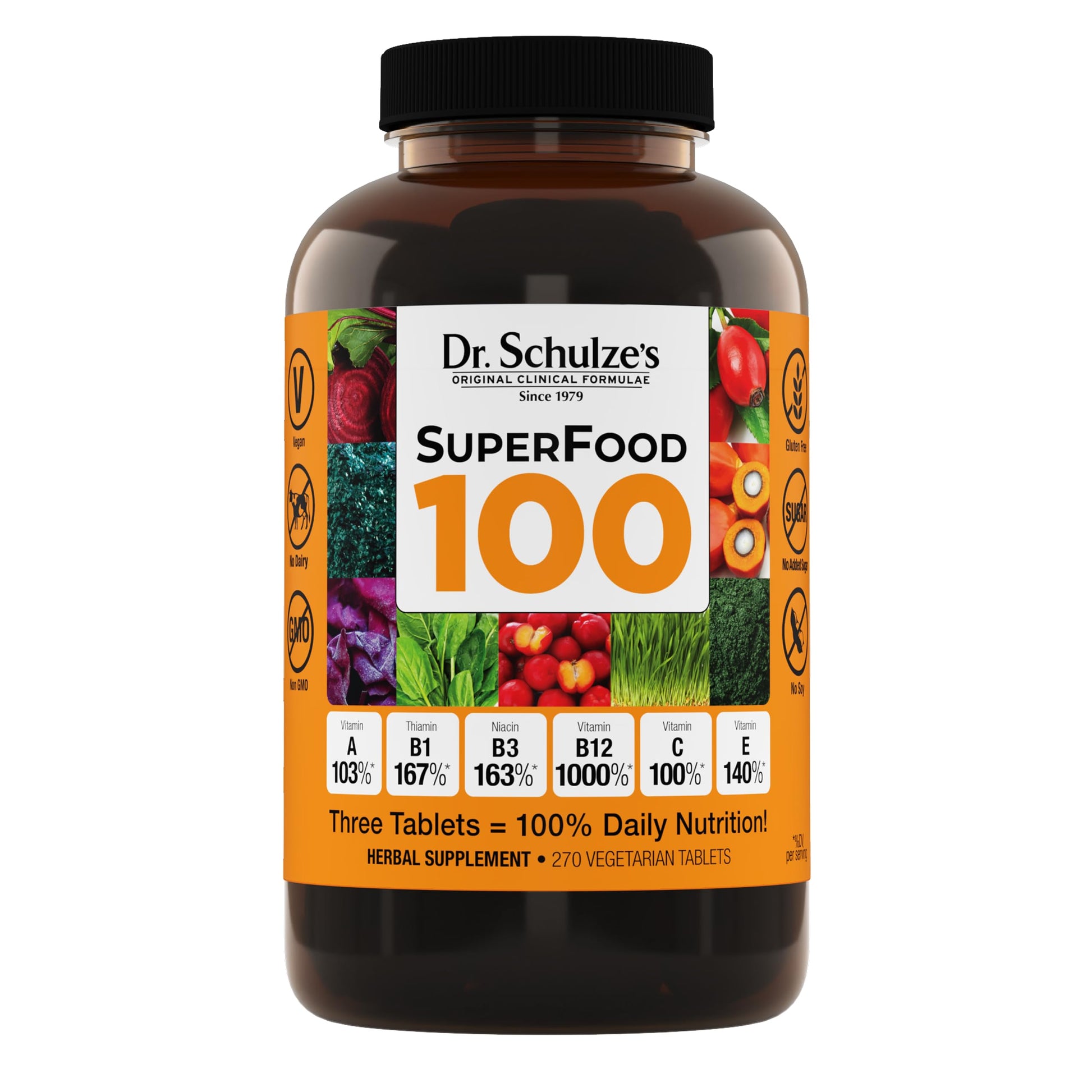 Dr. Schulze's SuperFood 100 - Everyday Superfood Supplement to Support Overall Wellness - Mutivitamin Support for Cellular Nutrition & Energy - Clean Ingredients - Gluten-Free & Dairy-Free - 270 Count Dr. Schulze'sBuy Supplements Australia