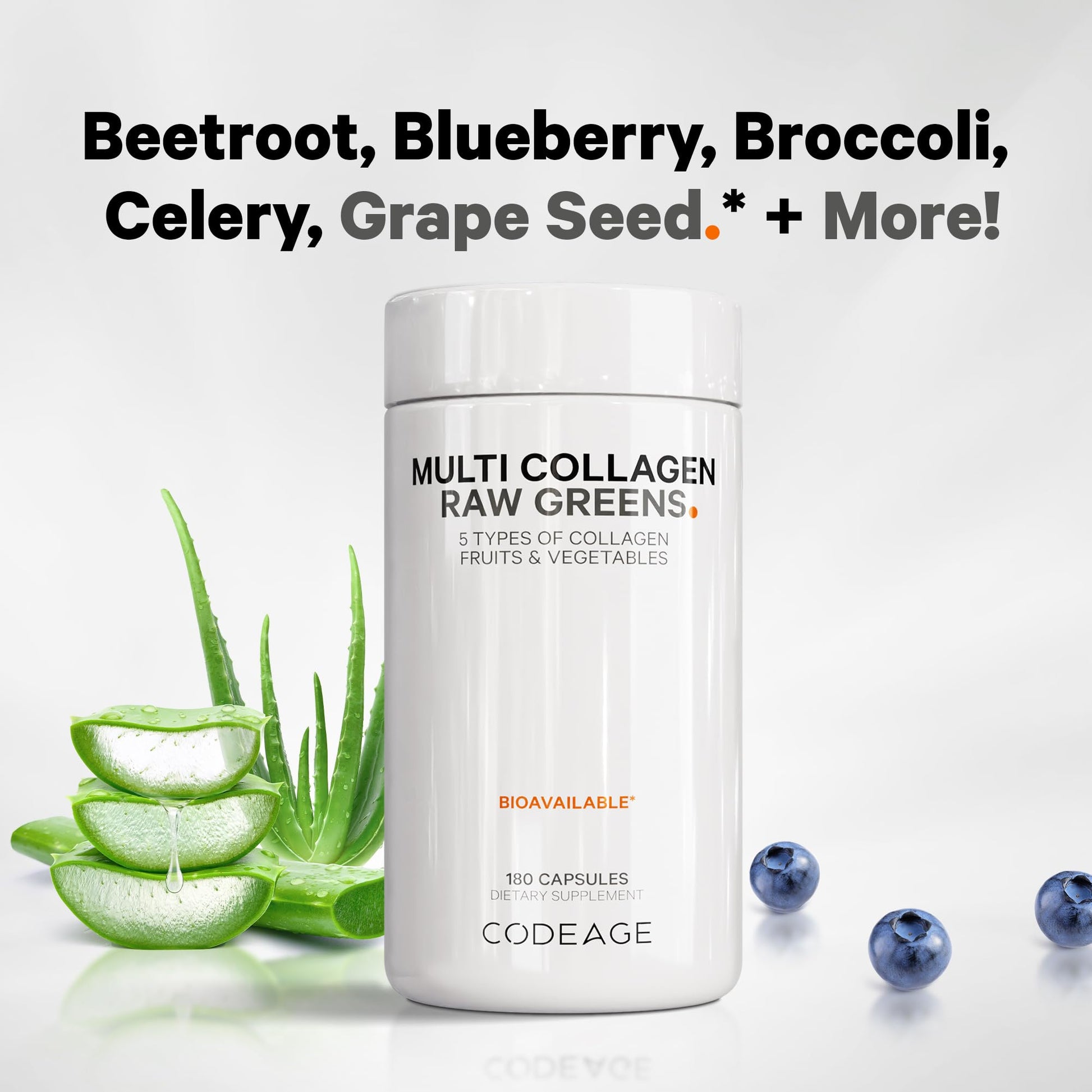 Codeage Multi Collagen Protein + Organic Raw Greens Superfood Capsules Supplement, 21 Fruits & Veggies, Grass-Fed Hydrolyzed Collagen Peptides, 5 Types All-in-One, 180 Count CodeageBuy Supplements Australia