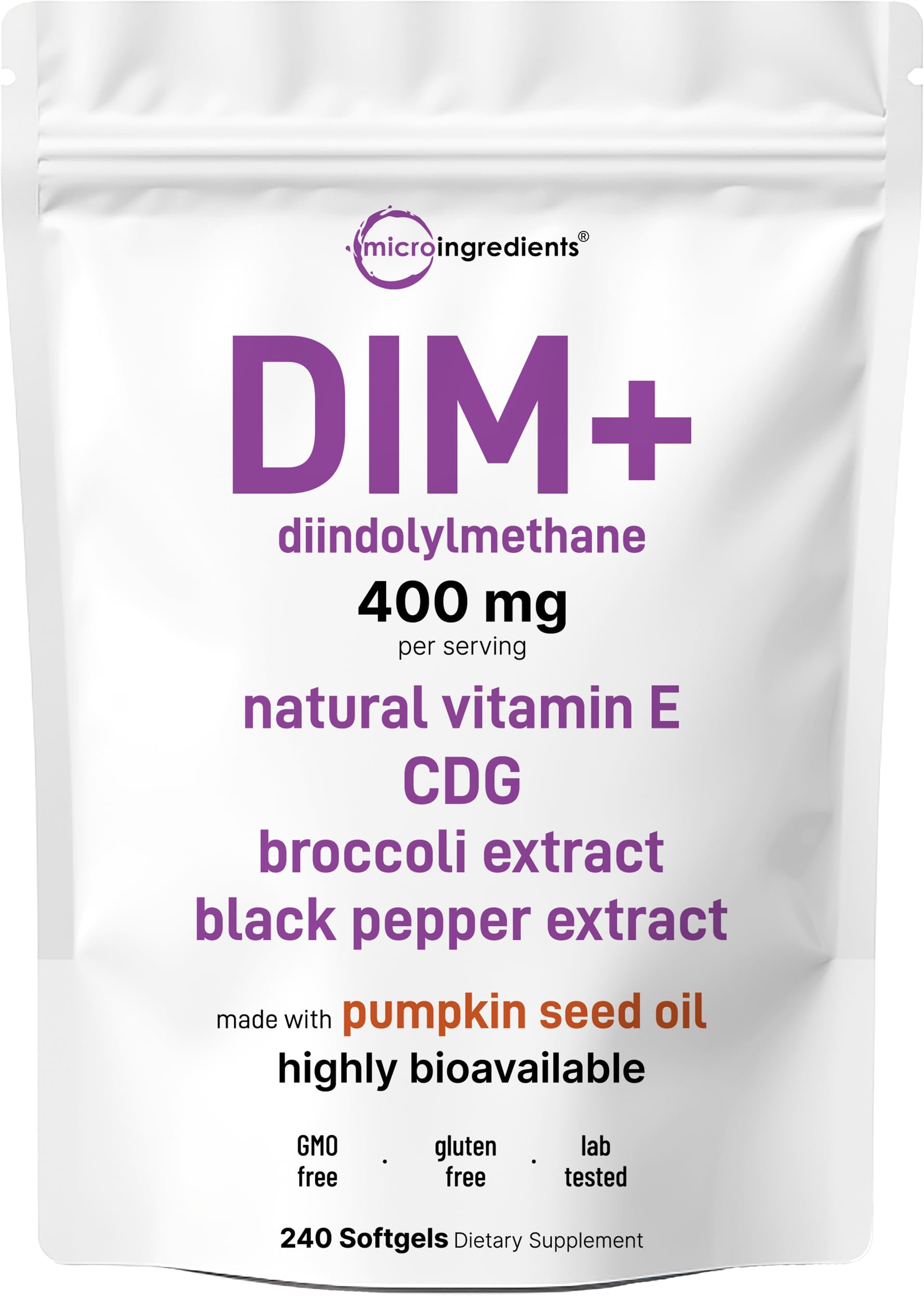 Micro Ingredients DIM+ Supplement 400mg for Men & Women | 240 Softgels with Pumpkin Seed Oil | Highly Bioavailable 7-in-1 Complex with Vitamin E, CDG, Broccoli & Black Pepper Extract Micro IngredientsBuy Supplements Australia
