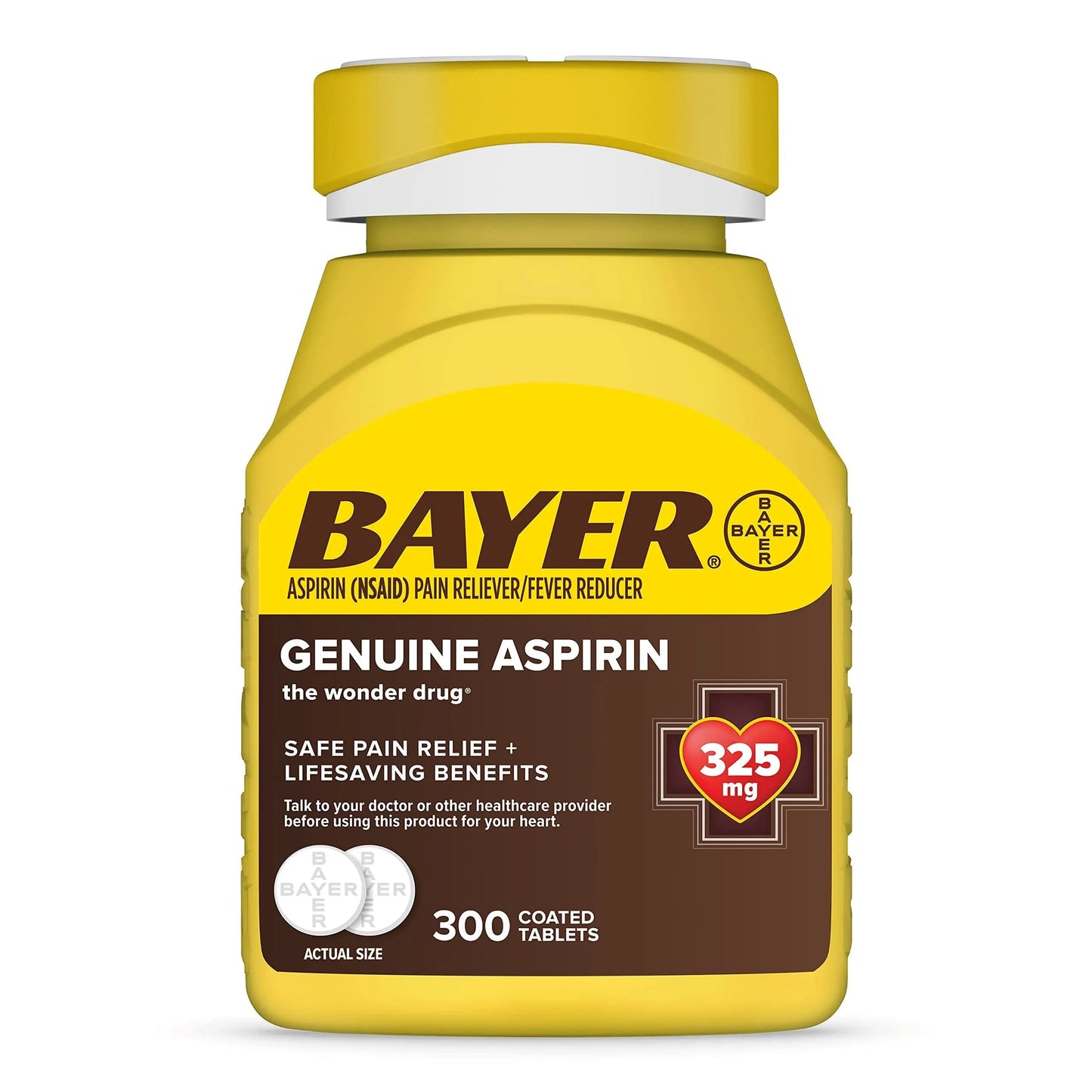 Bayer Genuine Aspirin 325 mg, Coated Tablets for Headache Relief, Multi-Symptom Pain Reliever and Fever Reducer, Pain Relief Tablets for Tooth and Muscle Pain, Backache, 300 Ct BayerBuy Supplements Australia