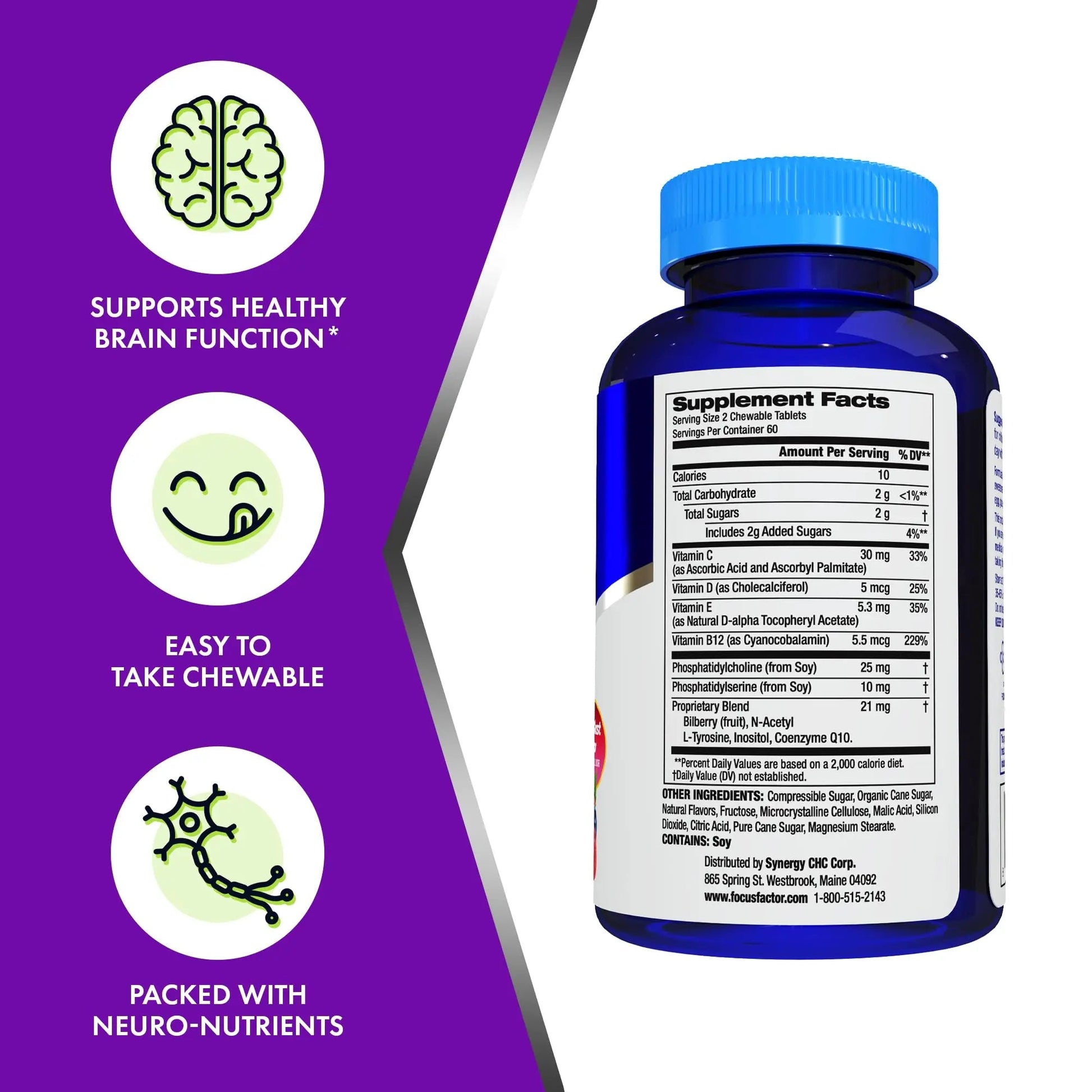 Focus Factor Kids Extra Strength Daily Chewable for Brain Health Support, 120 Count – Vitamins - Quality Formula Focus Factor