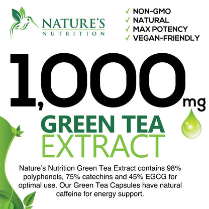 Green Tea Extract Capsules 1000mg 98% Standardized EGCG - 3X Strength for Natural Nature's NutritionBuy Supplements Australia