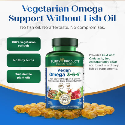 Purity Products Omega 3-6-9 Vegan and Vegetarian Formula - “5 in 1” Essential Fatty Acid Complex - Scientifically Formulated Plant-Based Omega 3 6 9