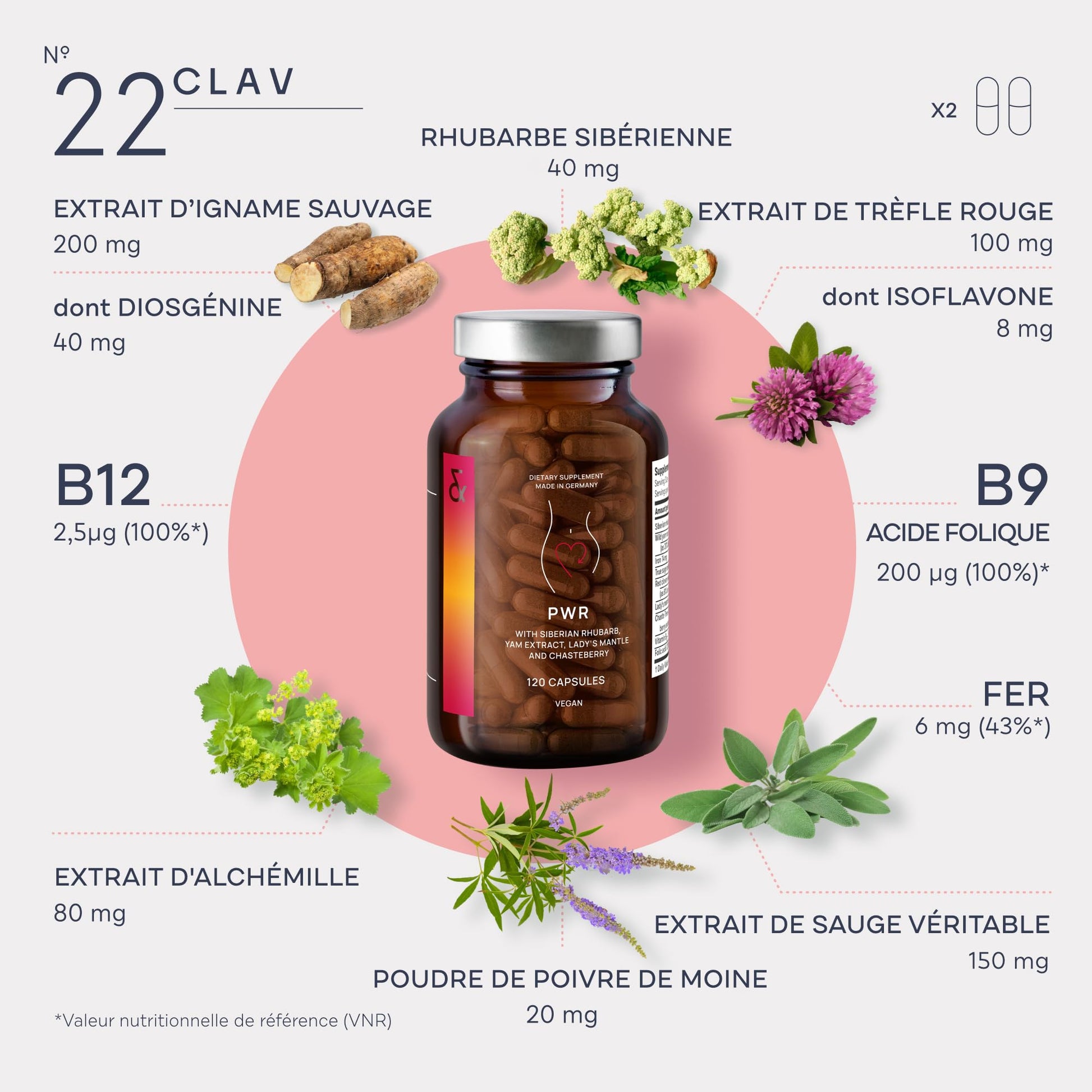 CLAV® Natural Hormone Balance for Women - PMS Relief with Siberian Rhubarb, Wild Yam & Vitex Berry - Vegan Menstrual Regulator Supplement - 120 Capsules CLAVBuy Supplements Australia